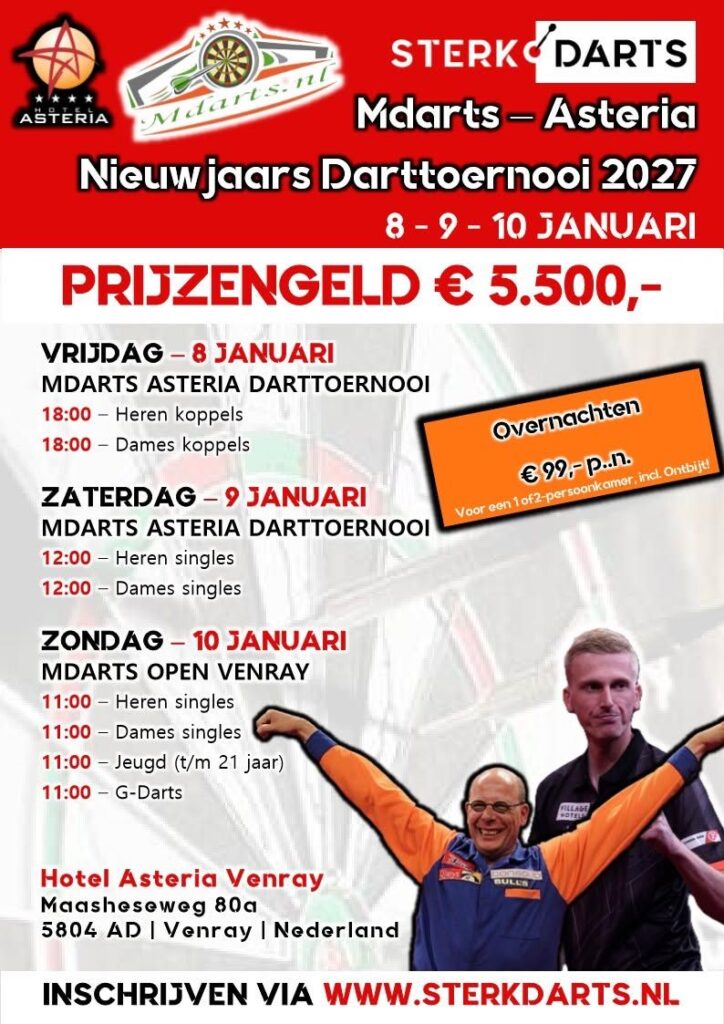 M-Darts Asteria Nieuwjaars Darttoernooi 2027 in Limburg